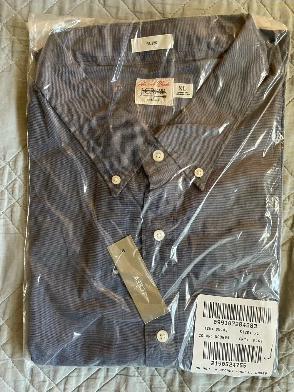 J. CREW Slim Fit Secret Wash cotton poplin shirt Montclair Navy XL NWT $98 BW443